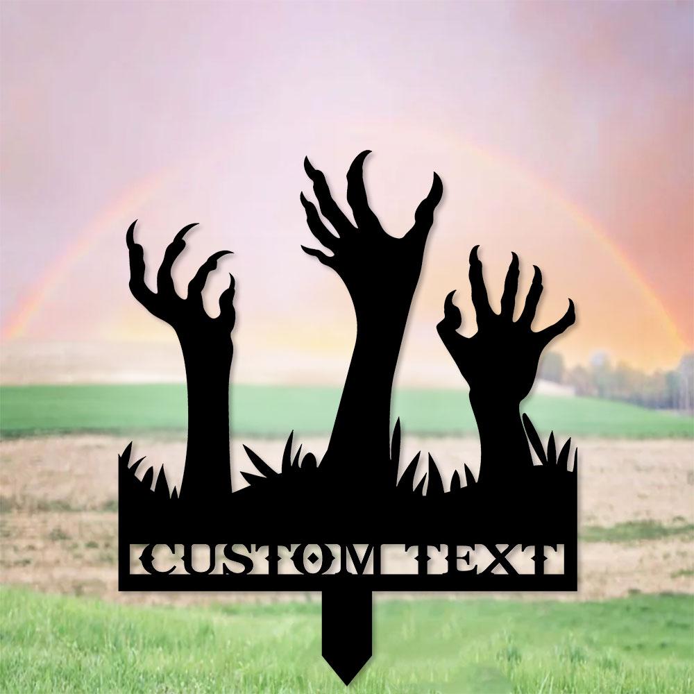 Metal Sign Scary Zombie Arms Halloween Name Metal Stake,Personalized Family Name Yard Sign, Outdoor Door Garden Decor
