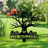 Metal Sign Scary Zombie Tree Halloween Name Metal Stake,Personalized Family Name Yard Sign, Outdoor Door Garden Decor, Garden Lovers