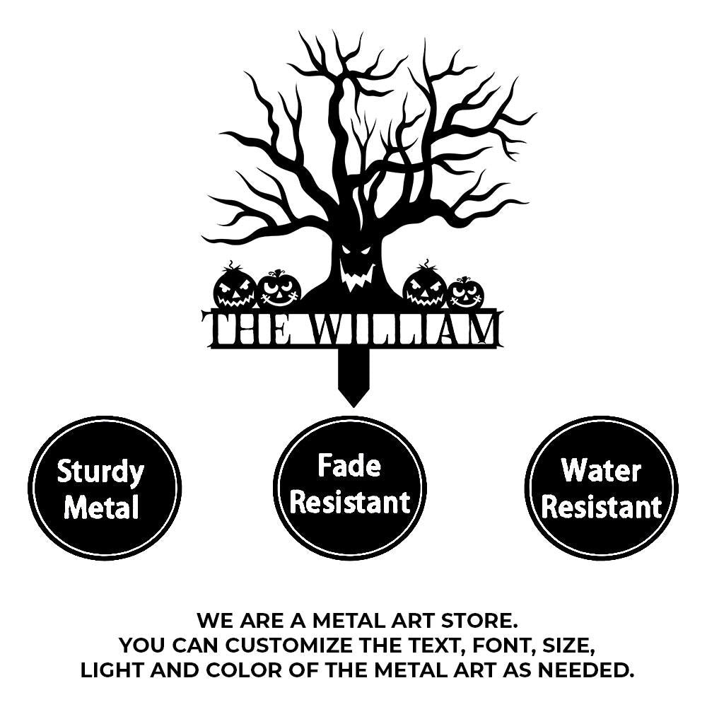 Metal Sign Scary Zombie Tree Halloween Name Metal Stake,Personalized Family Name Yard Sign, Outdoor Door Garden Decor, Garden Lovers