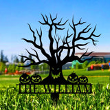 Metal Sign Scary Zombie Tree Halloween Name Metal Stake,Personalized Family Name Yard Sign, Outdoor Door Garden Decor, Garden Lovers