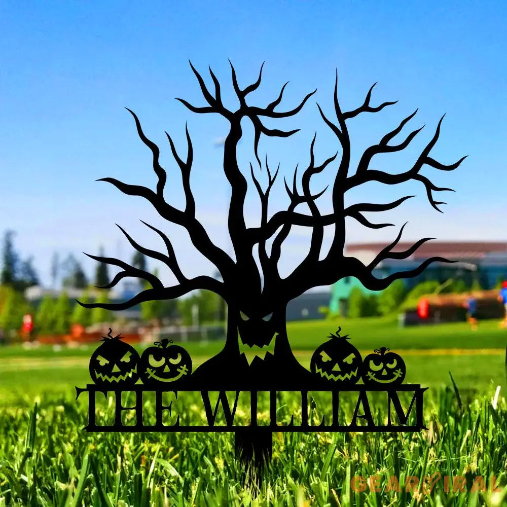 Metal Sign Scary Zombie Tree Halloween Name Metal Stake,Personalized Family Name Yard Sign Outdoor Door Garden Decor