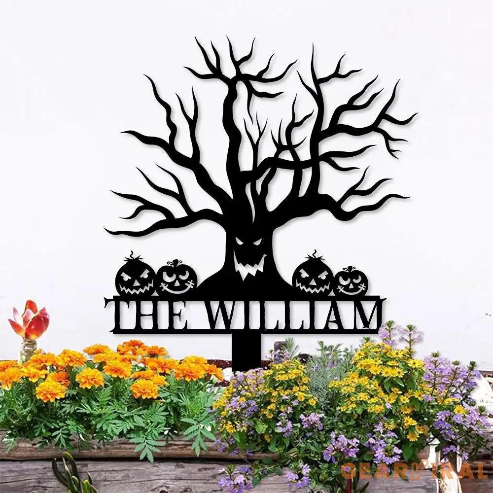 Metal Sign Scary Zombie Tree Halloween Name Metal Stake,Personalized Family Name Yard Sign Outdoor Door Garden Decor