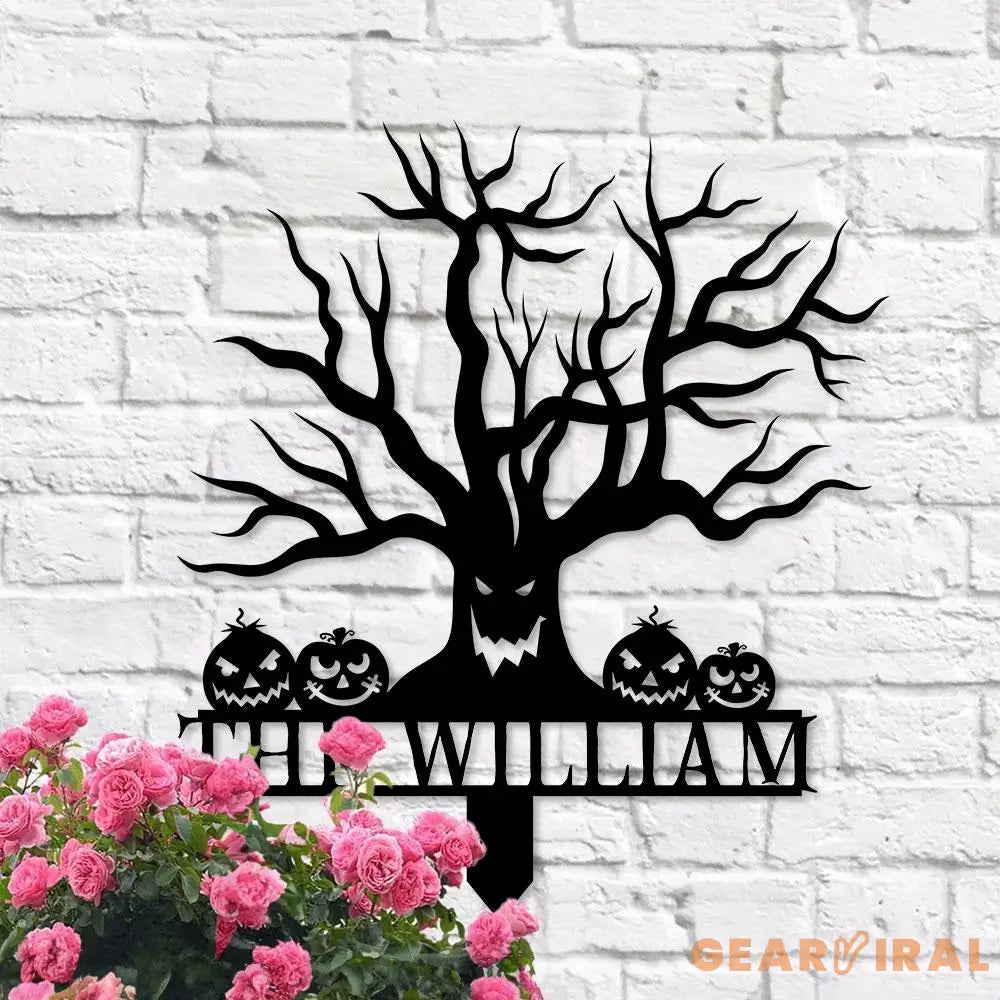 Metal Sign Scary Zombie Tree Halloween Name Metal Stake,Personalized Family Name Yard Sign Outdoor Door Garden Decor