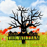 Metal Sign Scary Zombie Tree Halloween Name Metal Stake,Personalized Family Name Yard Sign Outdoor Door Garden Decor