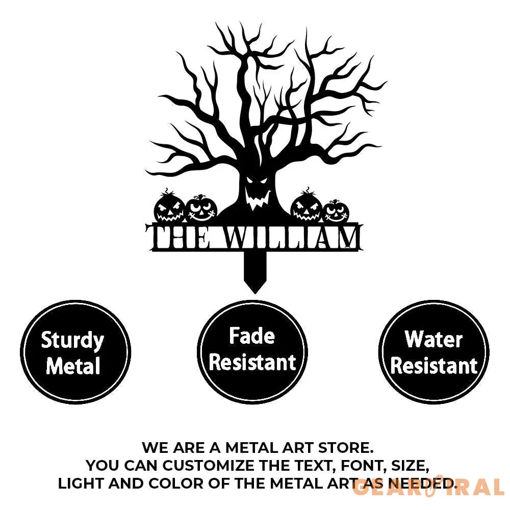 Metal Sign Scary Zombie Tree Halloween Name Metal Stake,Personalized Family Name Yard Sign Outdoor Door Garden Decor