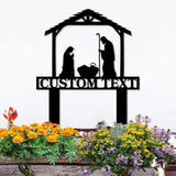 Metal Sign Silhouette Nativity Yard Stake Personalized Family Name Yard Sign Garden Decor Gift for Christian Jesus