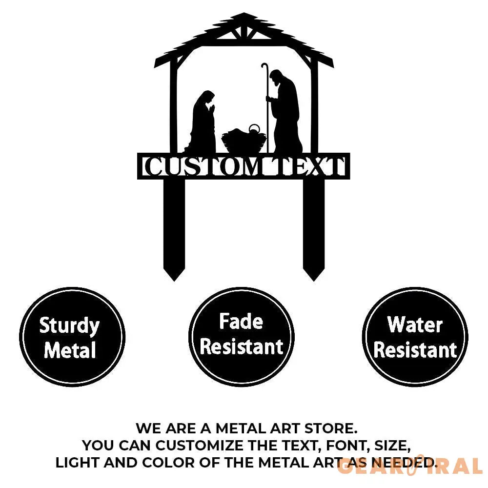 Metal Sign Silhouette Nativity Yard Stake Personalized Family Name Yard Sign Garden Decor Gift for Christian Jesus