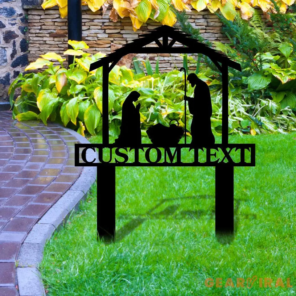 Metal Sign Silhouette Nativity Yard Stake Personalized Family Name Yard Sign Garden Decor Gift for Christian Jesus