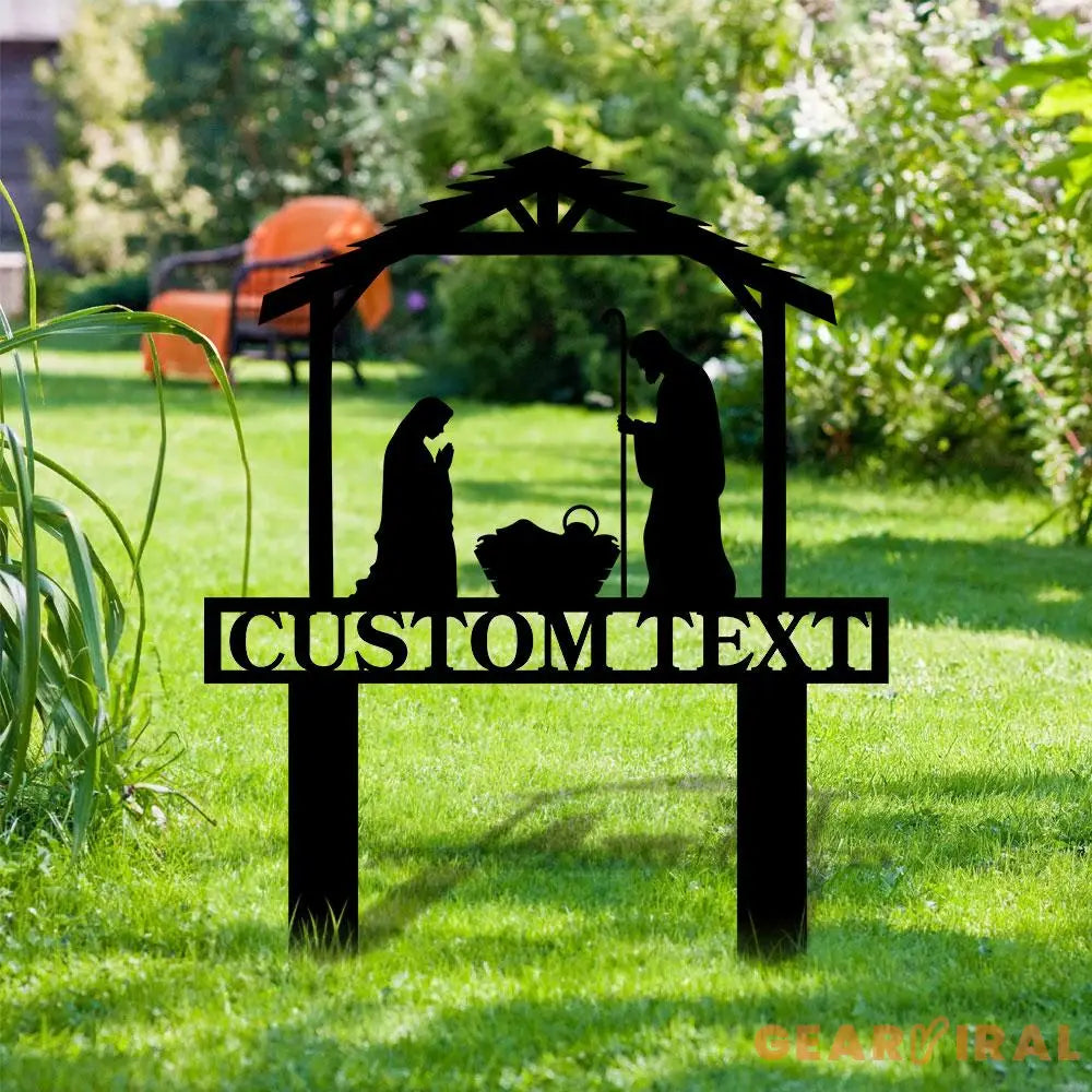 Metal Sign Silhouette Nativity Yard Stake Personalized Family Name Yard Sign Garden Decor Gift for Christian Jesus