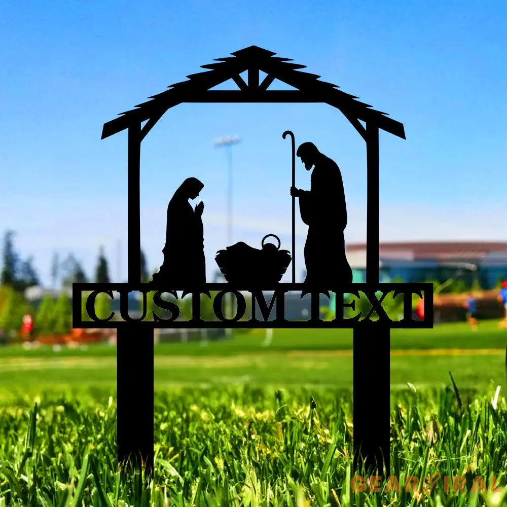 Metal Sign Silhouette Nativity Yard Stake Personalized Family Name Yard Sign Garden Decor Gift for Christian Jesus