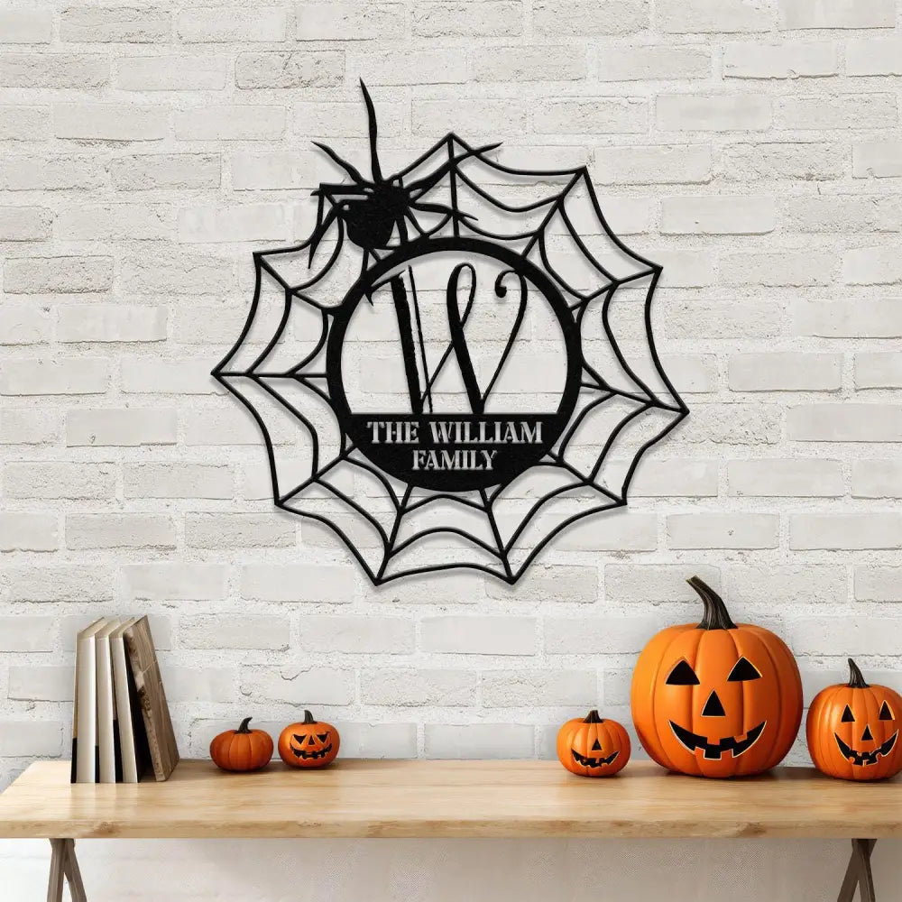 Metal Sign Spider Web Halloween Name Sign Personalized Name LED Lights Halloween Sign Outdoor Door Monogram Halloween