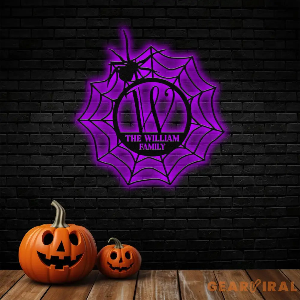 Metal Sign Spider Web Halloween Name Sign Personalized Name LED Lights Halloween Sign Outdoor Door Monogram Halloween