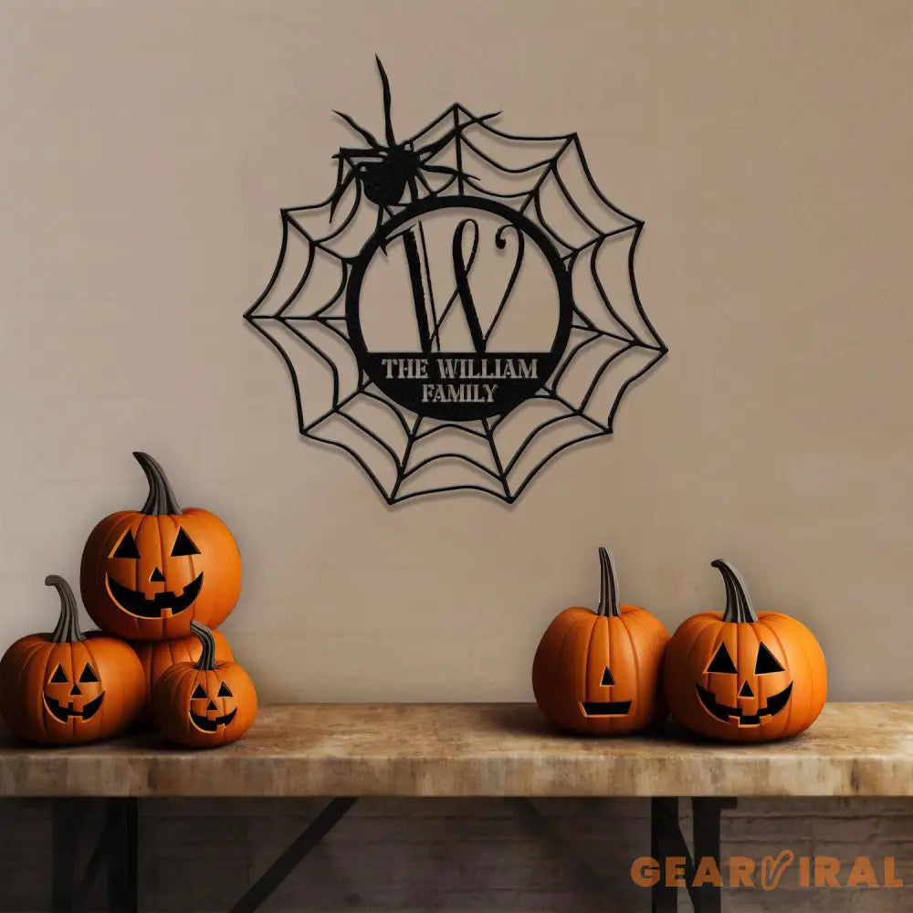 Metal Sign Spider Web Halloween Name Sign Personalized Name LED Lights Halloween Sign Outdoor Door Monogram Halloween