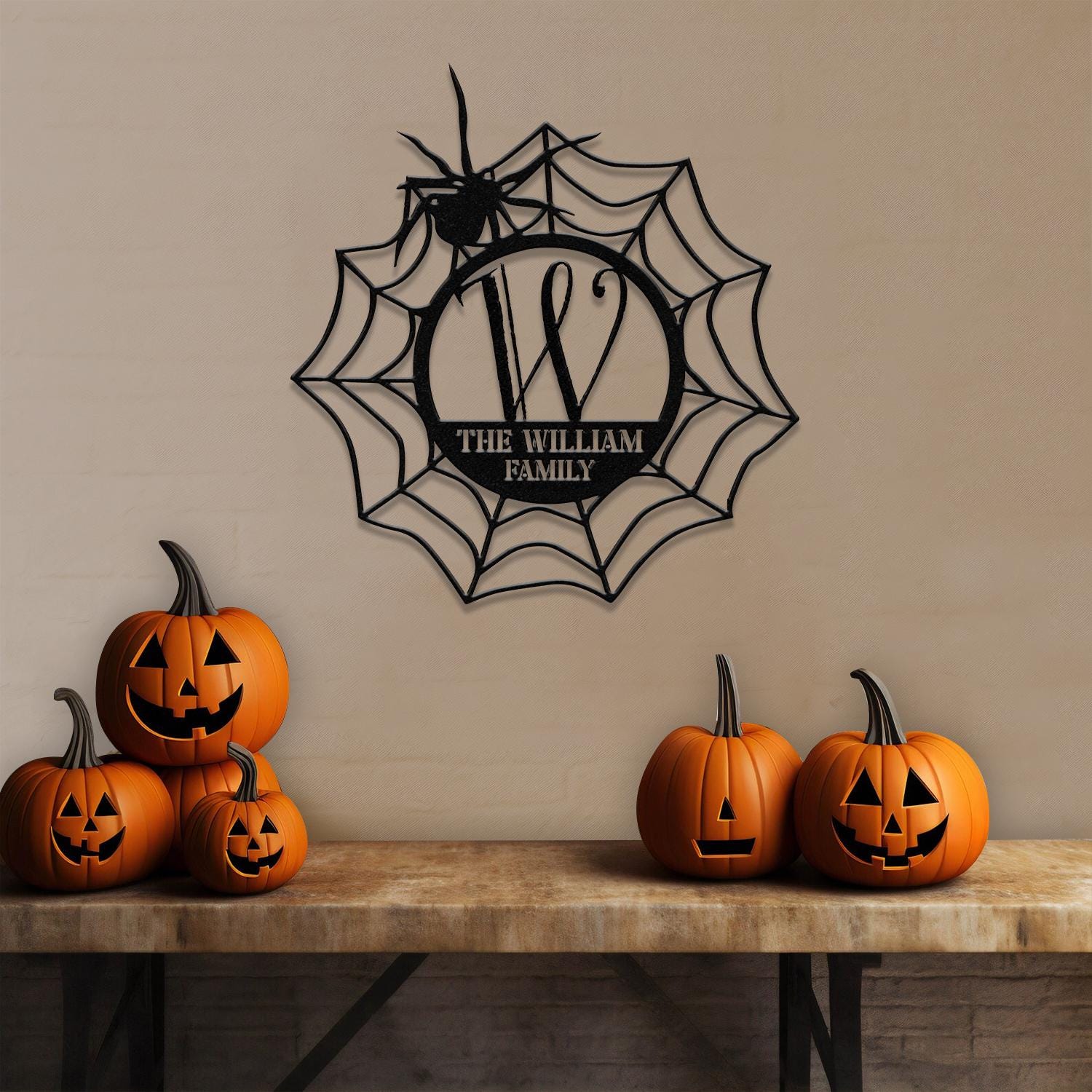 Metal Sign Spider Web Halloween Name Sign, Personalized Name LED Lights, Halloween Sign, Outdoor Door Monogram, Halloween Metal sign