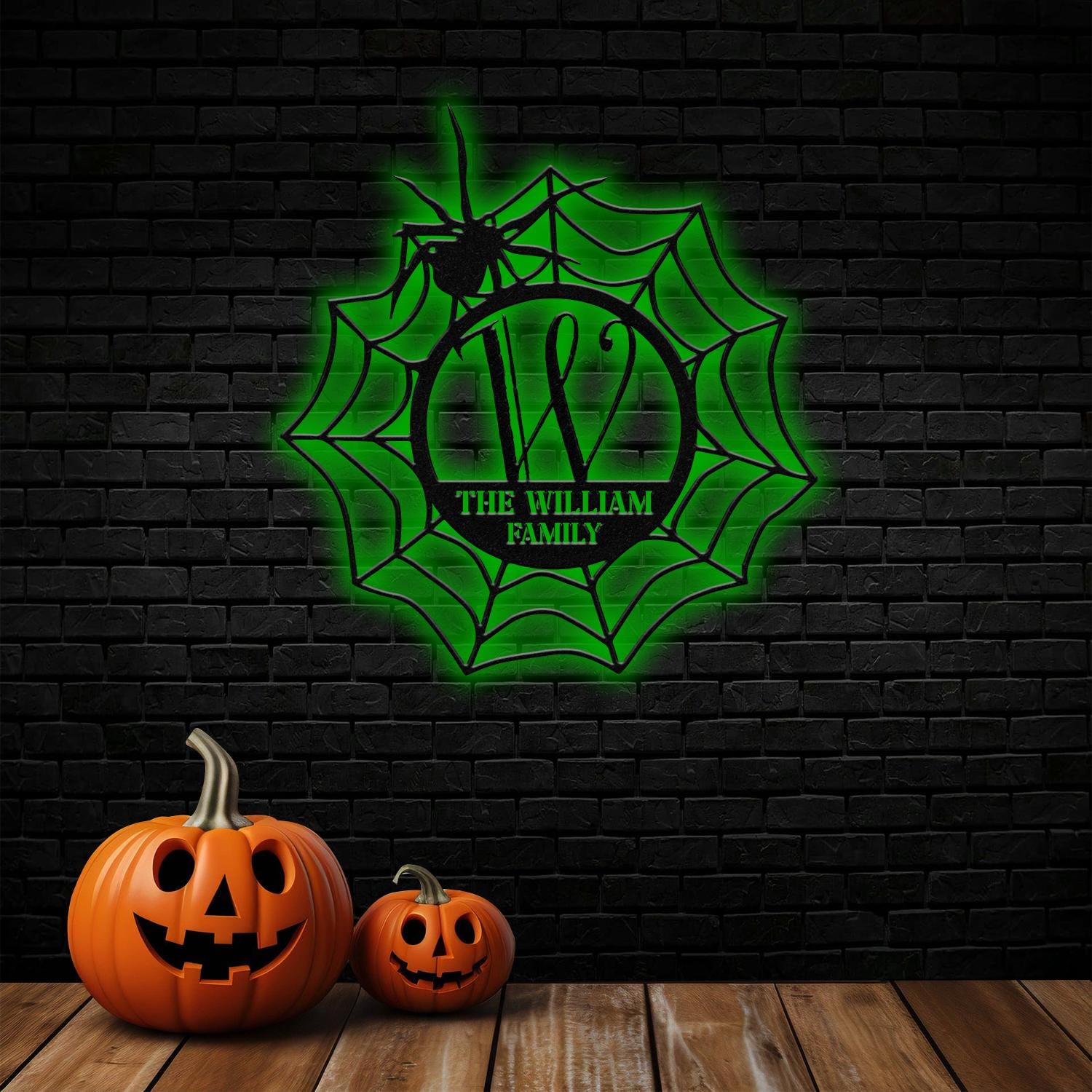 Metal Sign Spider Web Halloween Name Sign, Personalized Name LED Lights, Halloween Sign, Outdoor Door Monogram, Halloween Metal sign