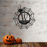 Metal Sign Spider Web Halloween Name Sign, Personalized Name LED Lights, Halloween Sign, Outdoor Door Monogram, Halloween Metal sign