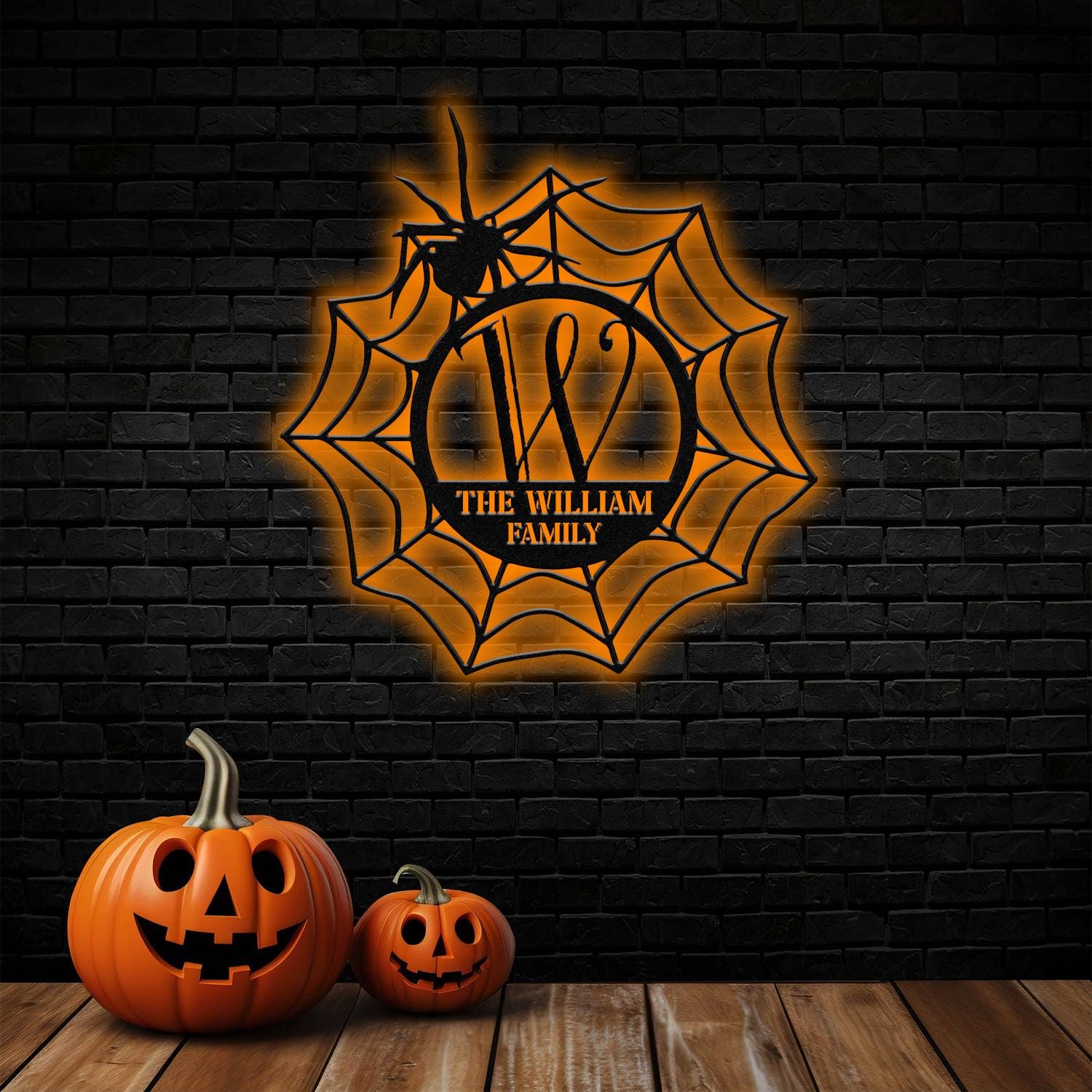 Metal Sign Spider Web Halloween Name Sign, Personalized Name LED Lights, Halloween Sign, Outdoor Door Monogram, Halloween Metal sign