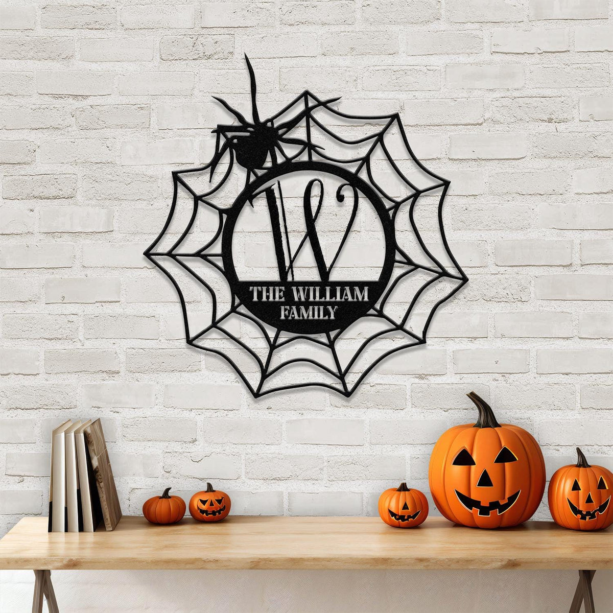 Metal Sign Spider Web Halloween Name Sign, Personalized Name LED Lights, Halloween Sign, Outdoor Door Monogram, Halloween Metal sign