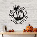 Metal Sign Spider Web Halloween Name Sign, Personalized Name LED Lights, Halloween Sign, Outdoor Door Monogram, Halloween Metal sign