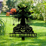 Metal Sign Witch and Pumpkin Halloween, Custom Name Metal Stake,Personalized Family Yard Sign, Outdoor Door Garden Decor, Garden Lovers