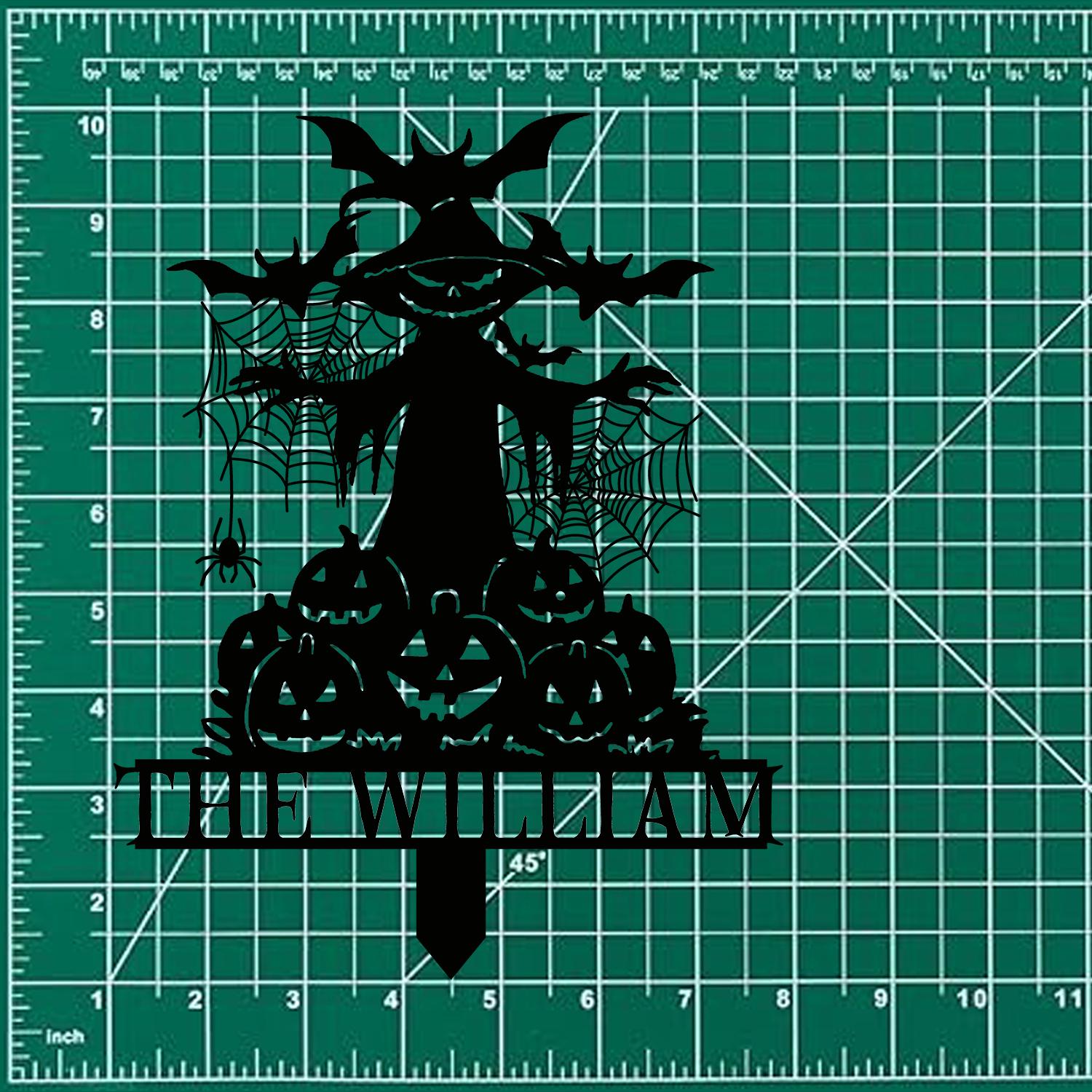 Metal Sign Witch and Pumpkin Halloween, Custom Name Metal Stake,Personalized Family Yard Sign, Outdoor Door Garden Decor, Garden Lovers