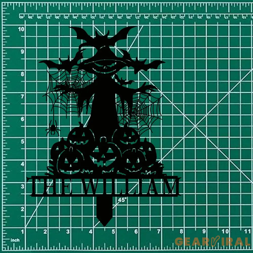 Metal Sign Witch and Pumpkin Halloween Custom Name Metal Stake,Personalized Family Yard Sign Outdoor Door Garden Decor