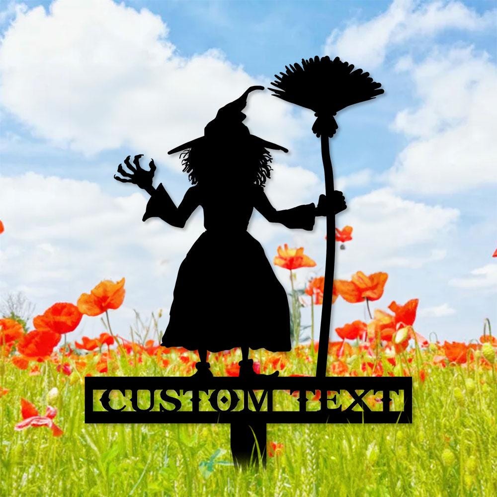 Metal Sign Witch Halloween Name Metal Stake, Personalized Family Name Yard Sign, Outdoor Door Garden Decor, Garden Art, Garden Lovers