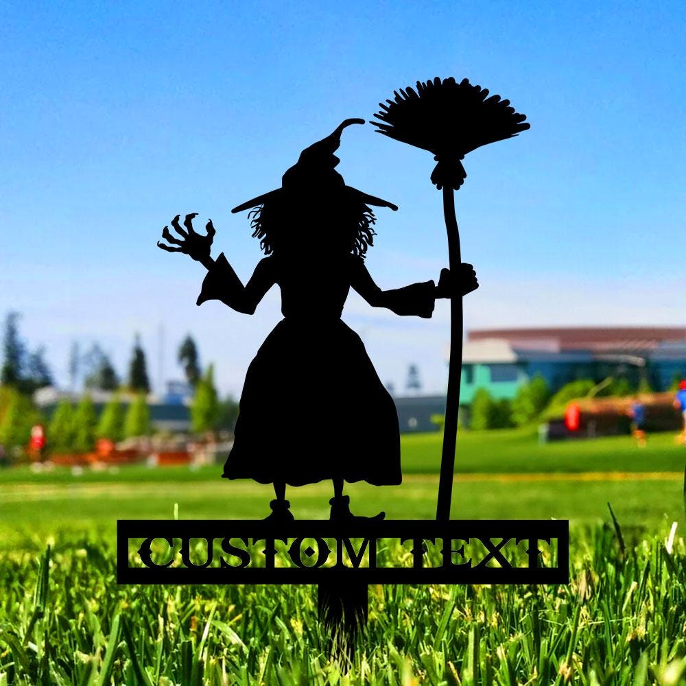 Metal Sign Witch Halloween Name Metal Stake, Personalized Family Name Yard Sign, Outdoor Door Garden Decor, Garden Art, Garden Lovers