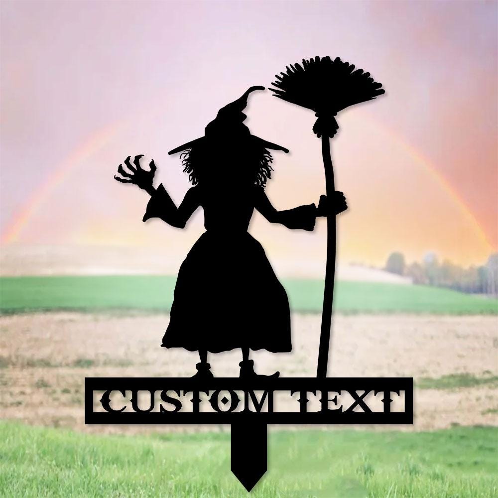 Metal Sign Witch Halloween Name Metal Stake, Personalized Family Name Yard Sign, Outdoor Door Garden Decor, Garden Art, Garden Lovers