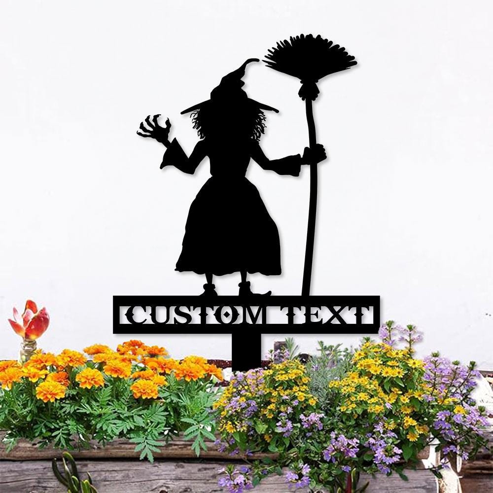 Metal Sign Witch Halloween Name Metal Stake, Personalized Family Name Yard Sign, Outdoor Door Garden Decor, Garden Art, Garden Lovers