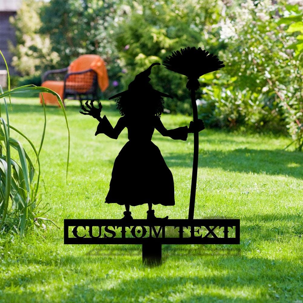 Metal Sign Witch Halloween Name Metal Stake, Personalized Family Name Yard Sign, Outdoor Door Garden Decor, Garden Art, Garden Lovers