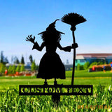 Metal Sign Witch Halloween Name Metal Stake Personalized Family Name Yard Sign Outdoor Door Garden Decor Garden Art