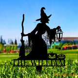 Metal Sign Witch Silhouette Halloween Custom Name Metal Stake,Personalized Family Yard Sign Outdoor Door Garden Decor