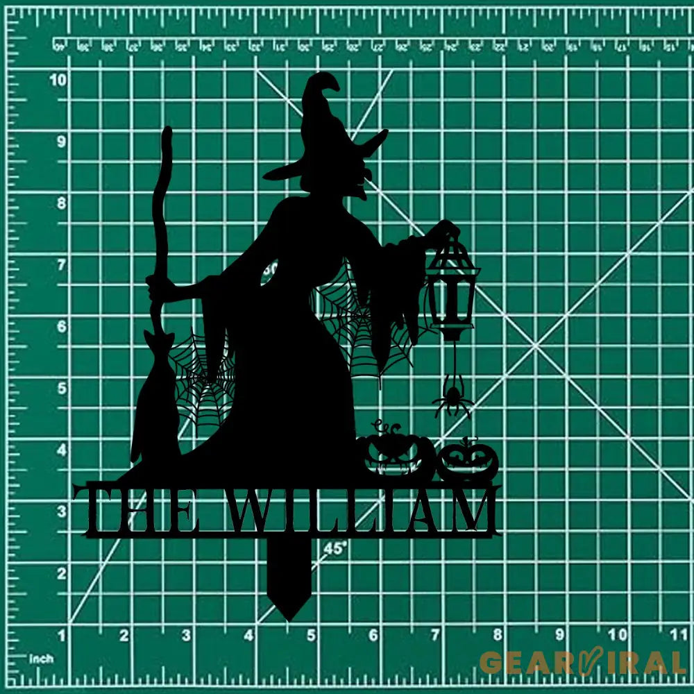 Metal Sign Witch Silhouette Halloween Custom Name Metal Stake,Personalized Family Yard Sign Outdoor Door Garden Decor