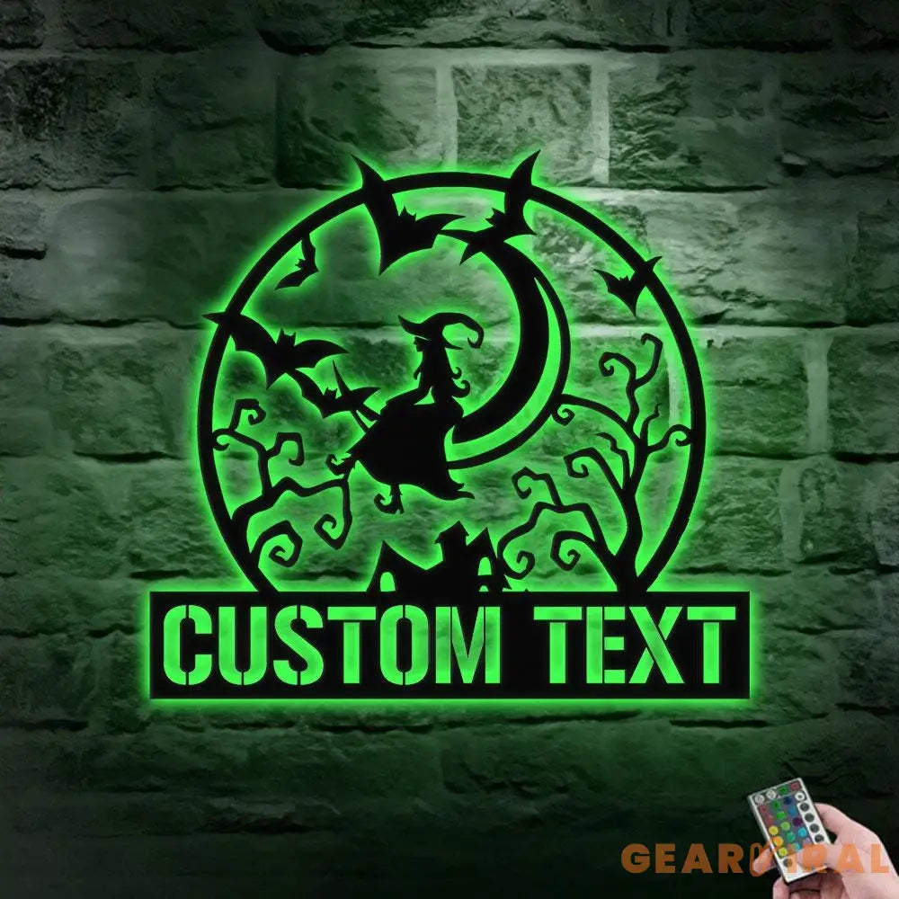 Metal Sign Witches Halloween Name Sign Personalized Name LED Lights Halloween Sign Outdoor Door Monogram Halloween