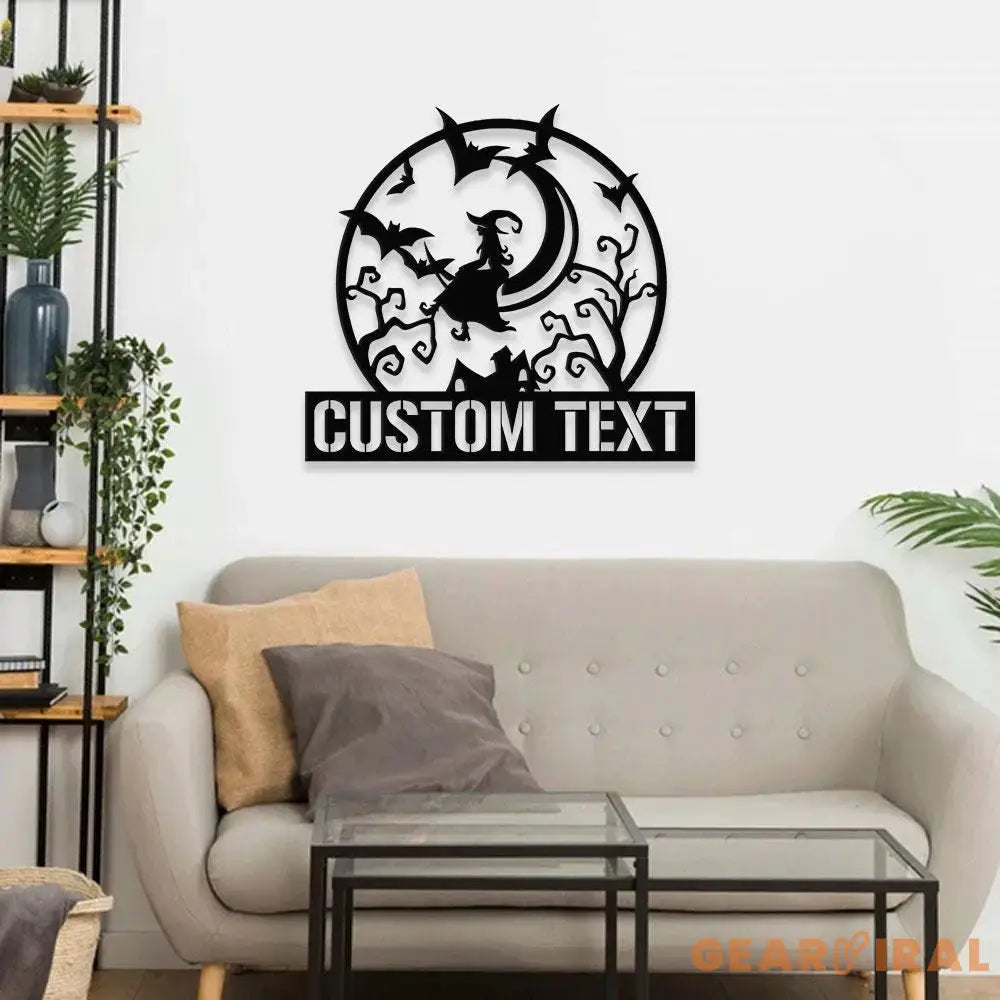 Metal Sign Witches Halloween Name Sign Personalized Name LED Lights Halloween Sign Outdoor Door Monogram Halloween