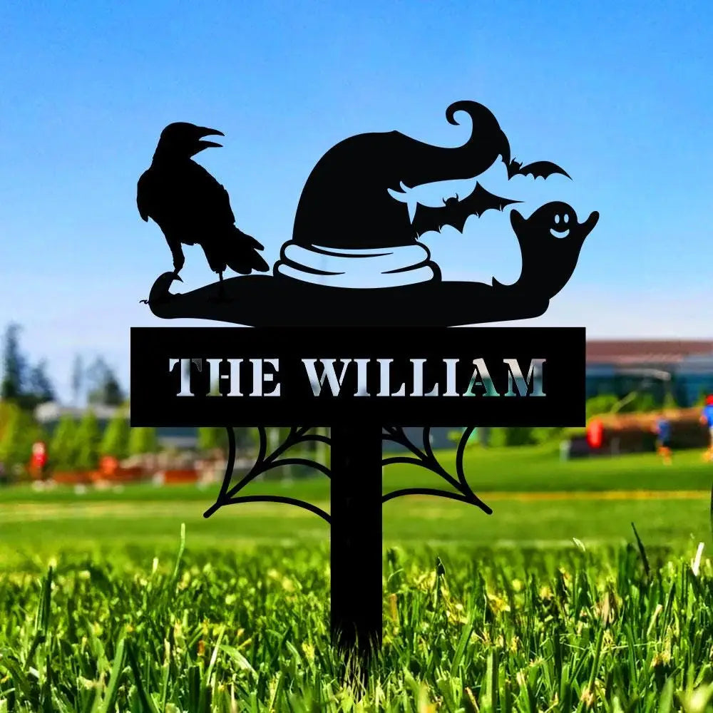 Metal Sign Witches Hat Halloween Name Sign Personalized Name LED Lights Halloween Sign Outdoor Door Monogram Halloween