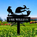 Metal Sign Witches Hat Halloween Name Sign Personalized Name LED Lights Halloween Sign Outdoor Door Monogram Halloween