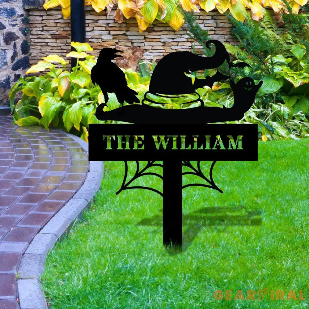 Metal Sign Witches Hat Halloween Name Sign Personalized Name LED Lights Halloween Sign Outdoor Door Monogram Halloween