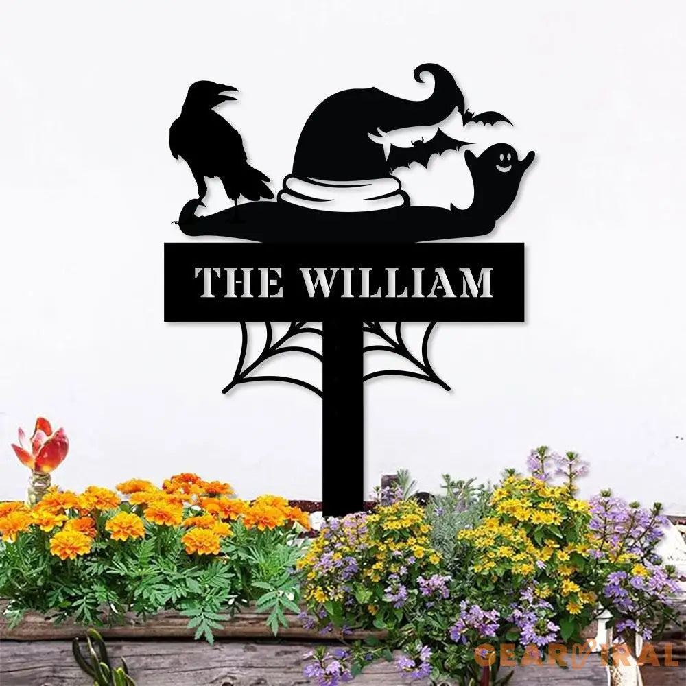 Metal Sign Witches Hat Halloween Name Sign Personalized Name LED Lights Halloween Sign Outdoor Door Monogram Halloween