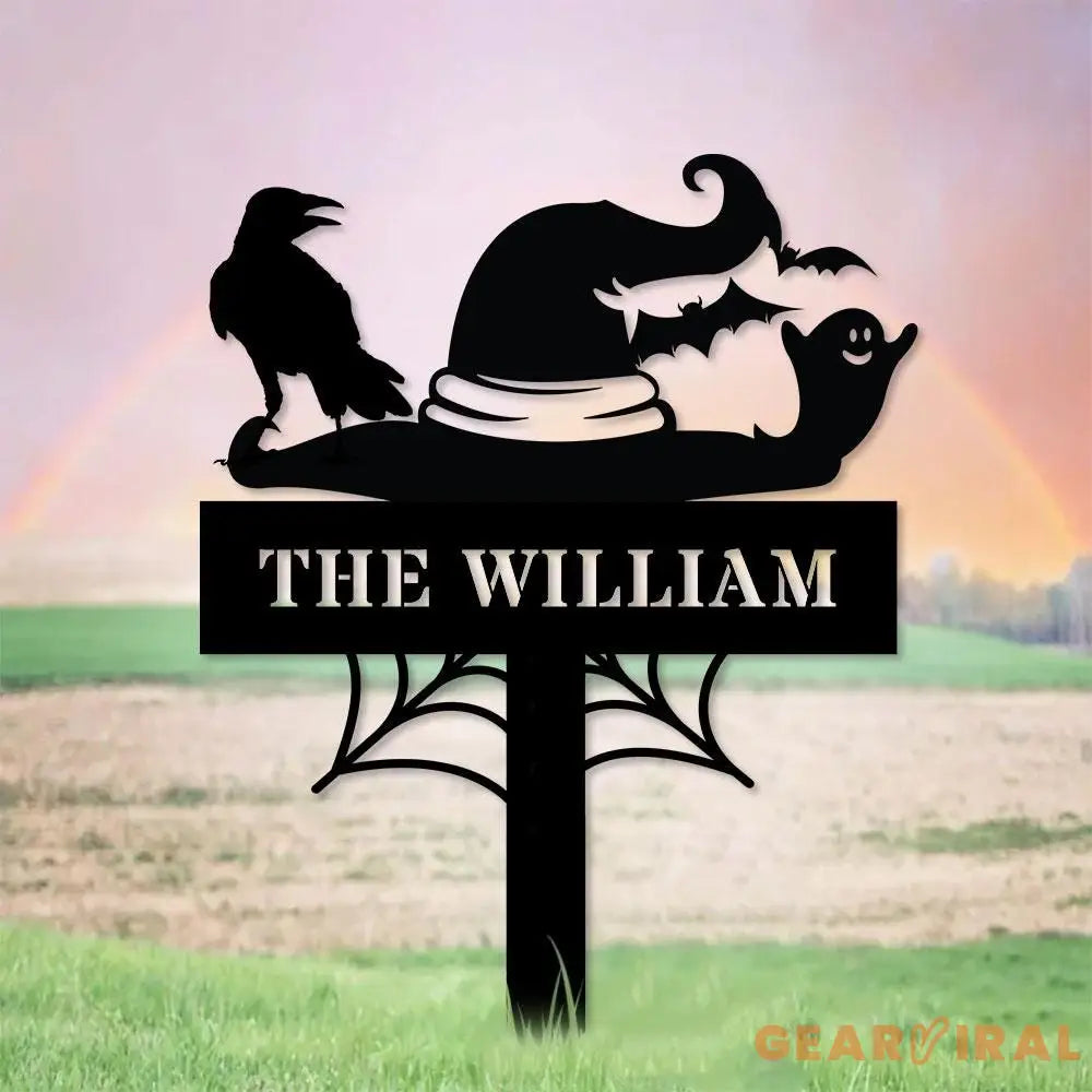 Metal Sign Witches Hat Halloween Name Sign Personalized Name LED Lights Halloween Sign Outdoor Door Monogram Halloween