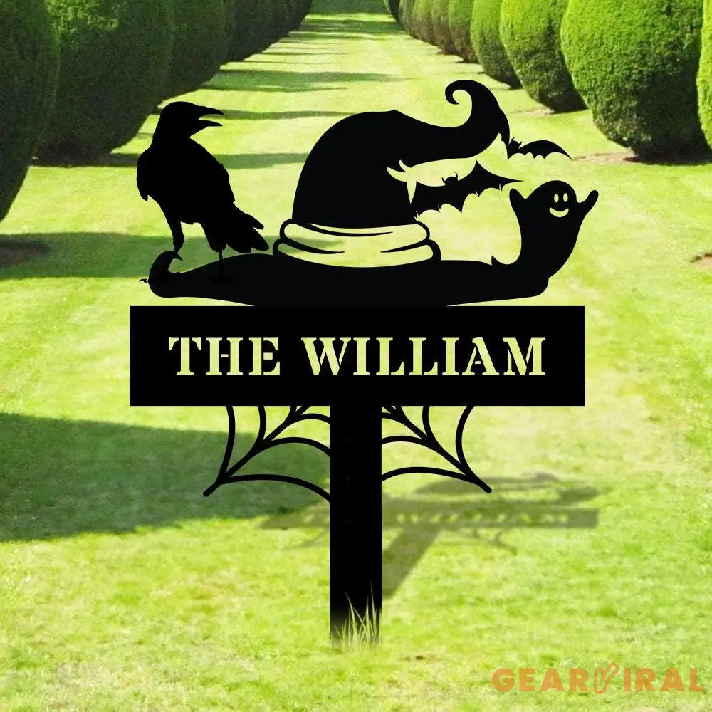 Metal Sign Witches Hat Halloween Name Sign Personalized Name LED Lights Halloween Sign Outdoor Door Monogram Halloween