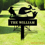 Metal Sign Witches Hat Halloween Name Sign Personalized Name LED Lights Halloween Sign Outdoor Door Monogram Halloween