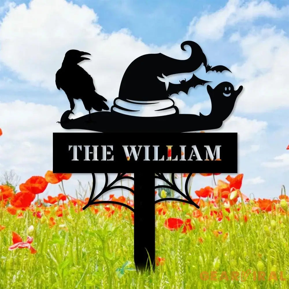 Metal Sign Witches Hat Halloween Name Sign Personalized Name LED Lights Halloween Sign Outdoor Door Monogram Halloween