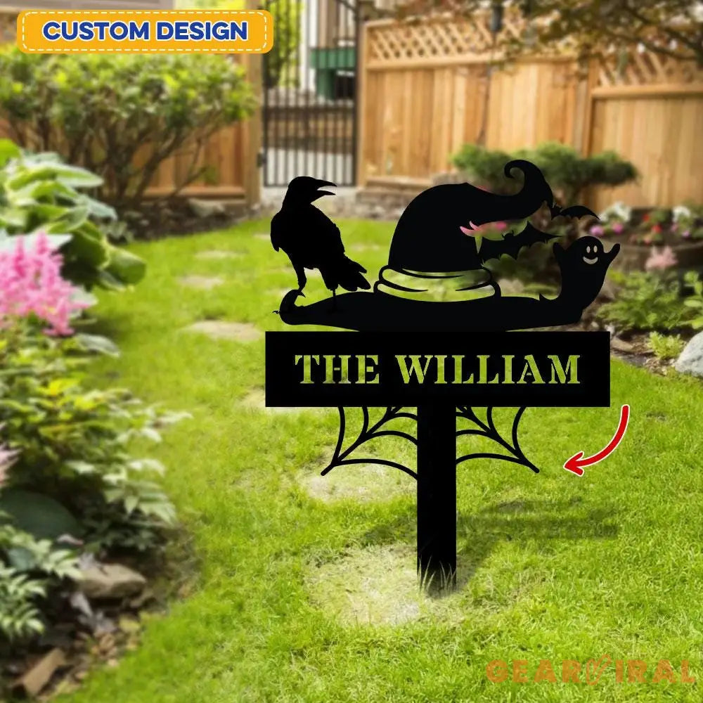 Metal Sign Witches Hat Halloween Name Sign Personalized Name LED Lights Halloween Sign Outdoor Door Monogram Halloween