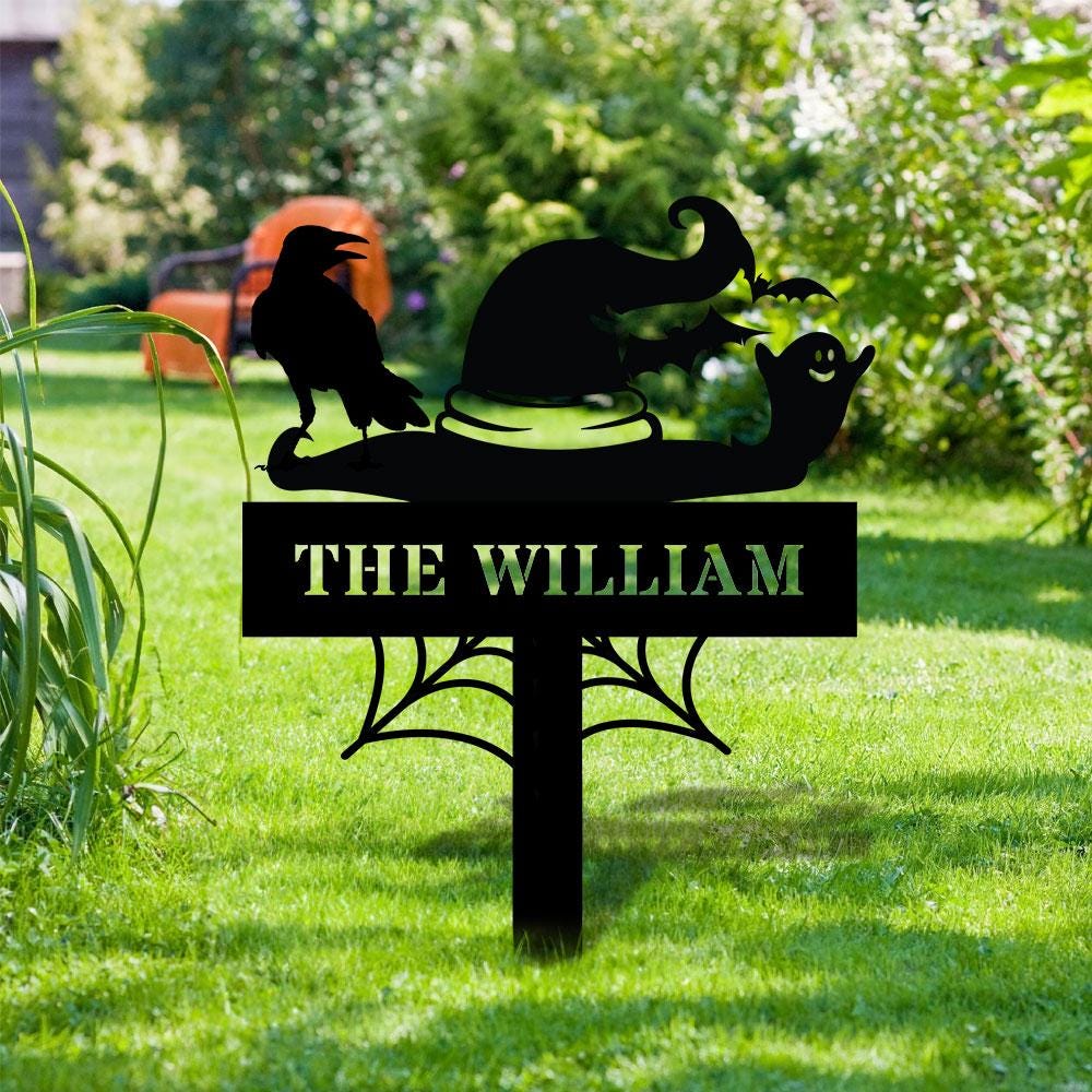 Metal Sign Witches Hat Halloween Name Sign, Personalized Name LED Lights, Halloween Sign, Outdoor Door Monogram, Halloween Metal sign
