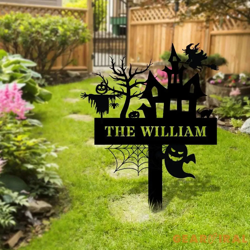 Metal Sign Witches House Halloween Name Sign Personalized Name LED Lights Halloween Sign Outdoor Door Monogram