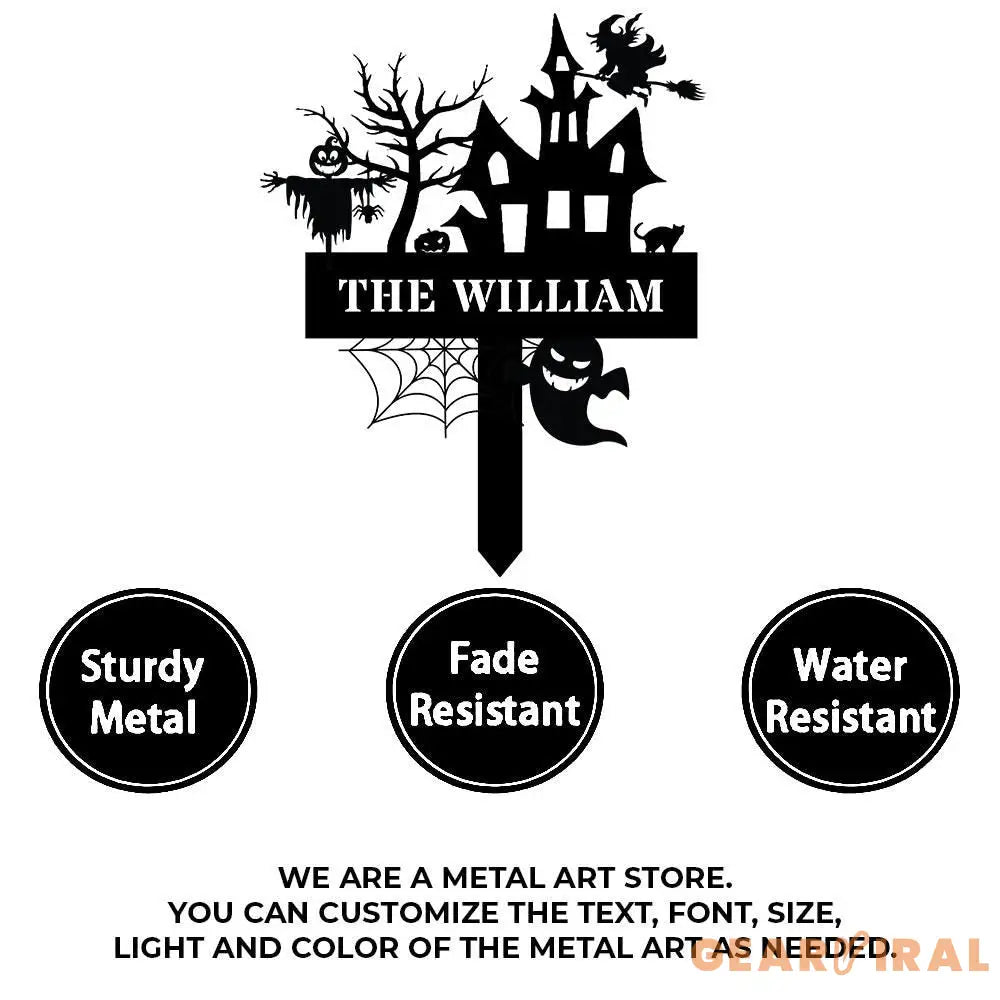 Metal Sign Witches House Halloween Name Sign Personalized Name LED Lights Halloween Sign Outdoor Door Monogram