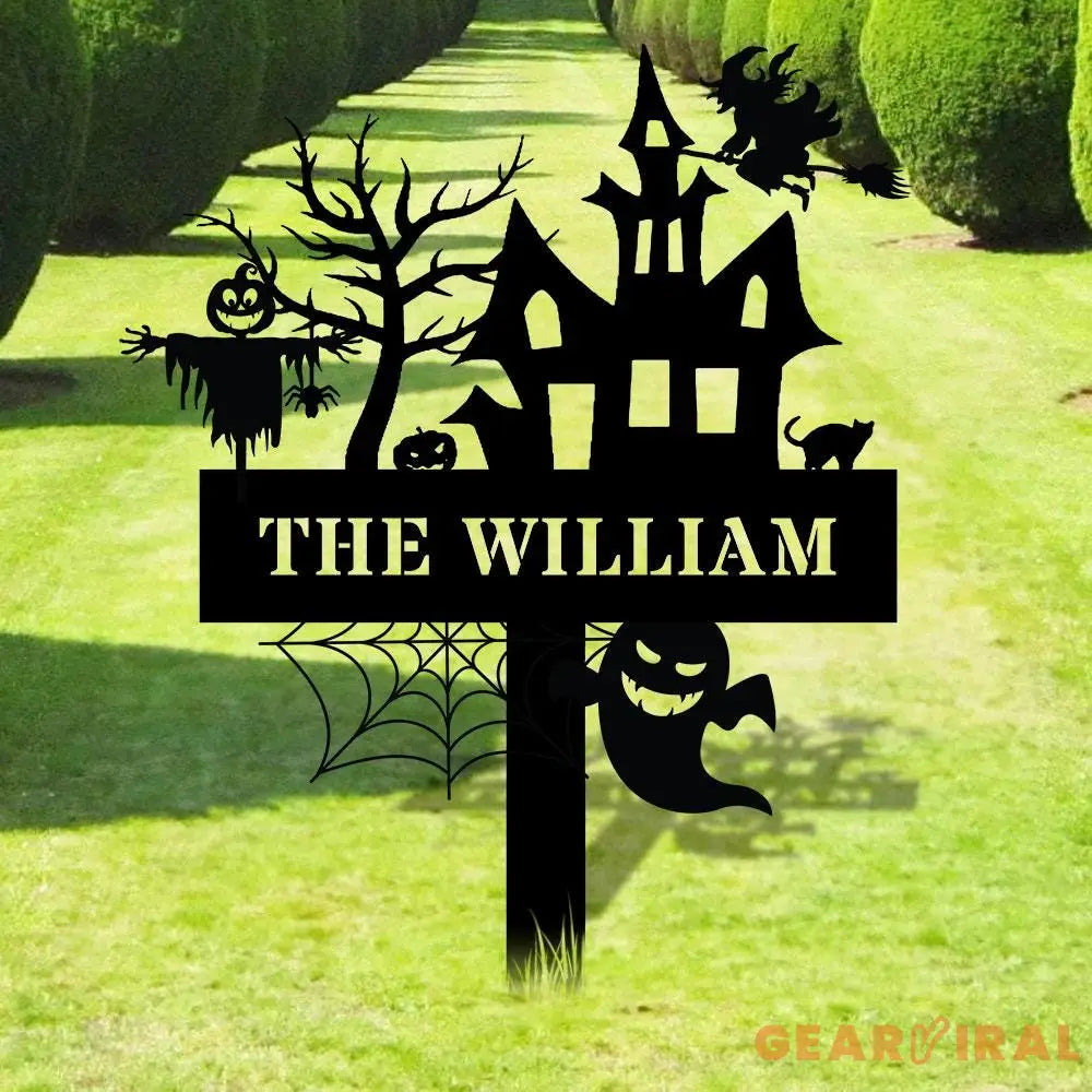 Metal Sign Witches House Halloween Name Sign Personalized Name LED Lights Halloween Sign Outdoor Door Monogram