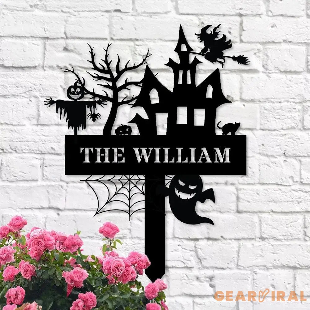 Metal Sign Witches House Halloween Name Sign Personalized Name LED Lights Halloween Sign Outdoor Door Monogram